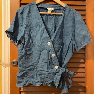 H&M Linen Wrap Top Indigo Dyed, Sz, 12